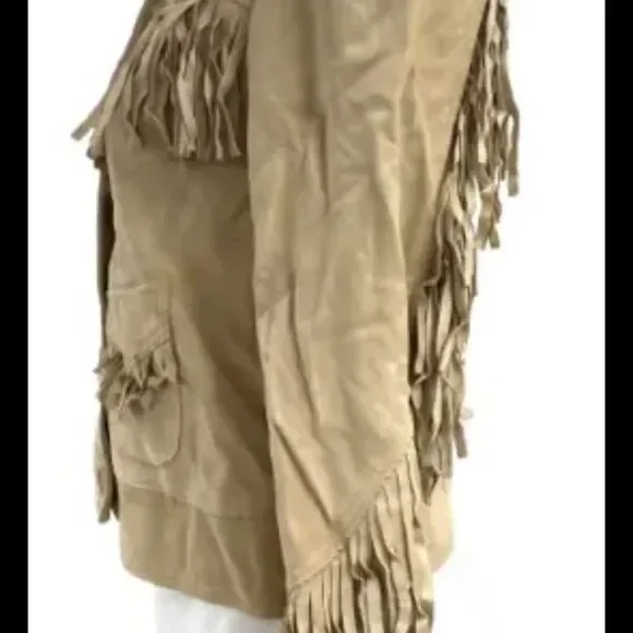 Lauren Ralph Lauren Women’s Fringe Trim Goat Suede Jacket Western Beige NWT $650 - Picture 7 of 16